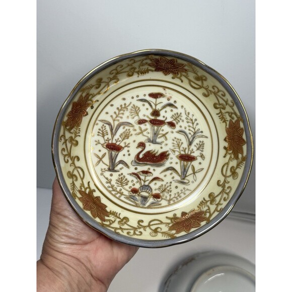 Andrea By Sadek Hand Painted Oriental Swan Set Of 2 6 1/4” Bowls - Picture 8 of 8
